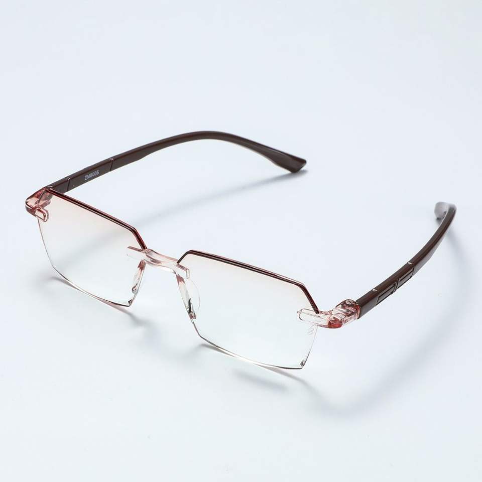 RTS Brown Frame Rimless Unisex Computer Reading Glasses with PC Blue Light Blocking Lens - Image 2