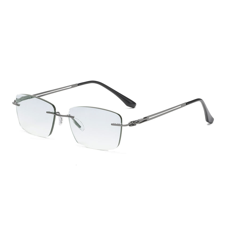 RTS New Arrival Fashion High Quality Rectangle Rimless Anti-Blue Light Reading Glasses Metal Temples PC Lenses Lightweight
