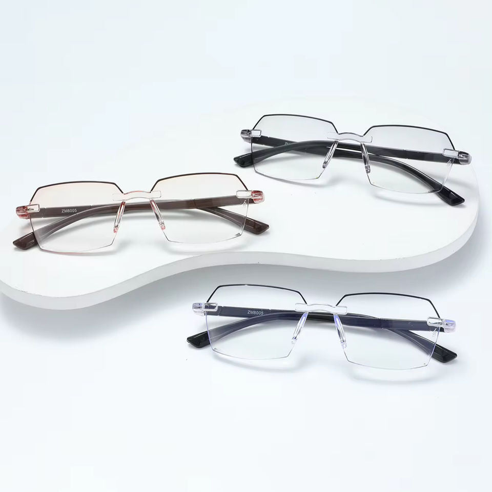 RTS Brown Frame Rimless Unisex Computer Reading Glasses with PC Blue Light Blocking Lens